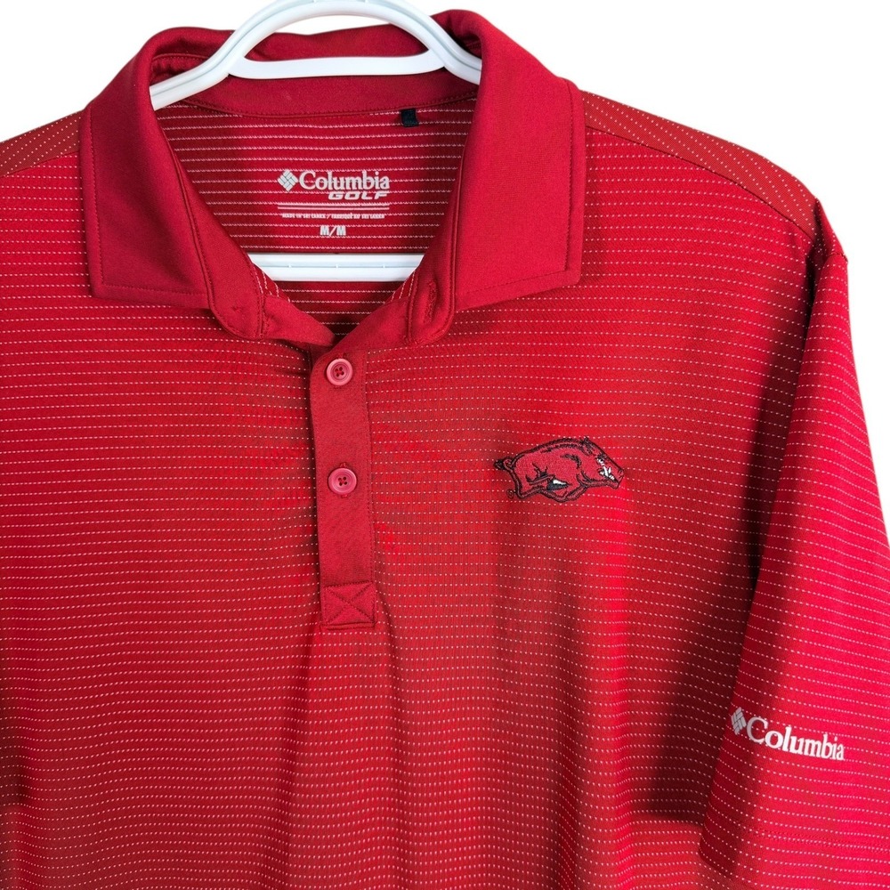 Columbia Golf Arkansas Razorbacks Polo Shirt Performance Mens M Red Stretch
